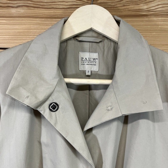 Pauw Amsterdam Jacket Size 2 Khaki Beige Snap Down Pockets Longline Trench B81 - Picture 3 of 16